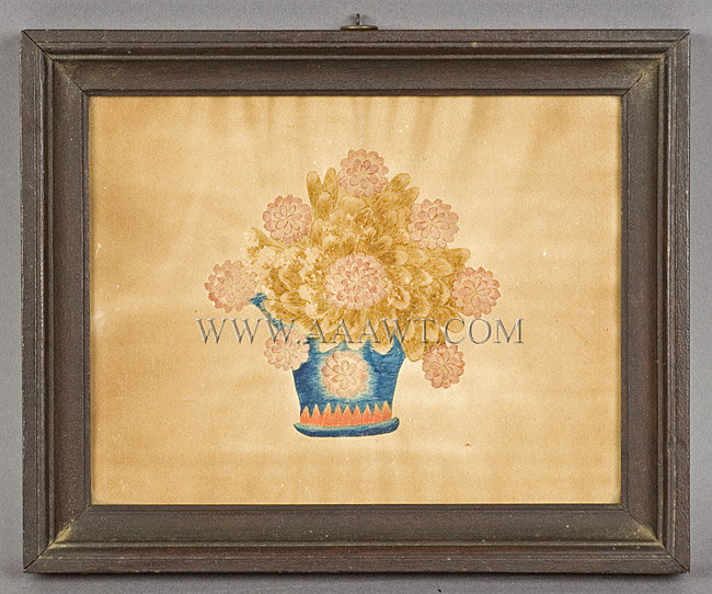 Watercolor, Pot of Flowers, Composition Cut and Applied to Paper
Label identifying maker as Mary Griswald
Probably Connecticut
19th Century, entire view